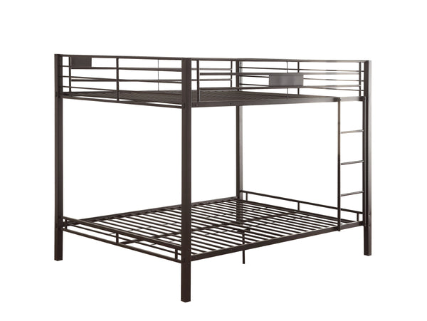 English Elm Limbra Sandy Finish Twin XL/Queen Bunk Bed with Metal Frame, Built-In Ladder, Full Guard Rail Durable Black 63 L x 19 W x 8 H B2726S00312