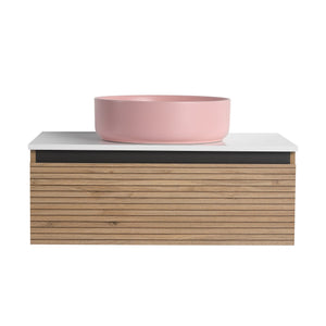 English Elm 30'' 30 Inch Floating Bathroom Vanity with Ceramic Vessel Sink and Soft Close Drawer W999S00361