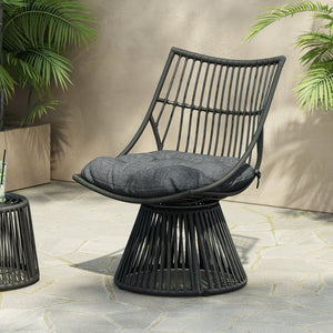 English Elm Christopher Knight Home® - ELAINE Retro Wicker High-Back Chair in Grey — PE Rattan Papasan Base, Weather-Resistant Boho Accent N775P188548G
