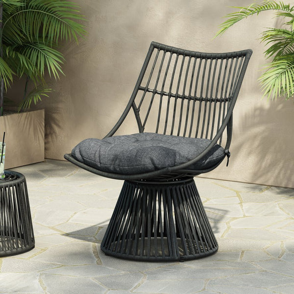 English Elm Christopher Knight Home® - ELAINE Retro Wicker High-Back Chair in Grey — PE Rattan Papasan Base, Weather-Resistant Boho Accent N775P188548G