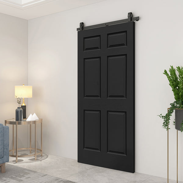 English Elm 24 in Primed Mdf Bi-fold Barn Door with Raised 6-panel Profile and Sliding Hardware Black B2763P490997