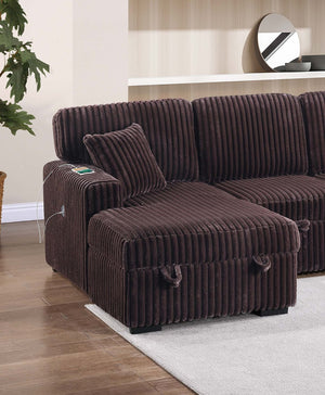 English Elm 3pc Corduroy Sectional Sleeper Sofa with Dual Storage Chaise Modular Living Room Set B011S02157