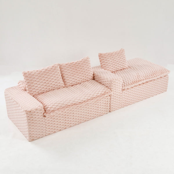 English Elm Pink Turtle Velvet Convertible Sofa: Plush, Stylish Twin-Seat With Chaise Lounge For Ultimate Comfort W3371S00028-GIGA