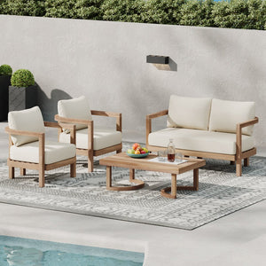 English Elm Christopher Knight Home® - 4-Pieces Acacia Wood Patio Set with Plush Beige Cushions, Coffee Table, Durable Outdoor Seating (97) N780P7230307