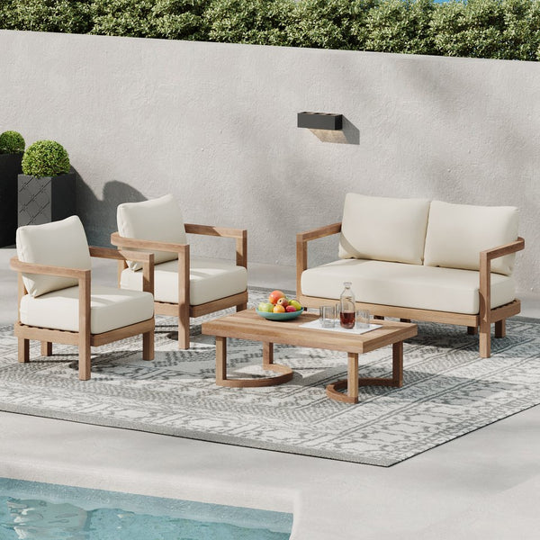 English Elm Christopher Knight Home® - 4-Pieces Acacia Wood Patio Set with Plush Beige Cushions, Coffee Table, Durable Outdoor Seating (97) N780P7230307