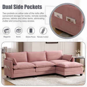 English Elm United We Win Modular Corduroy Sectional with Ottoman Low Profile Living Room Couch Pink W1568S00256