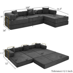 English Elm 108'' Modular Cloud Sectional Corduroy Sofa Bed with Deep Seat and Removable Backrest W1117S00273