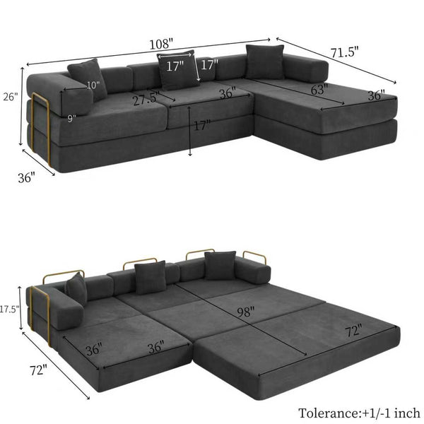 English Elm 108'' Modular Cloud Sectional Corduroy Sofa Bed with Deep Seat and Removable Backrest W1117S00273