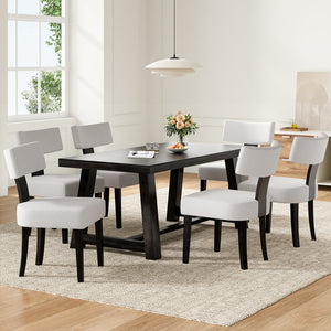 English Elm Upholstered Armless Dining Chairs Set of 2 Solid Hardwood Frame Curved Back Kitchen Beige,Black T3623P433679