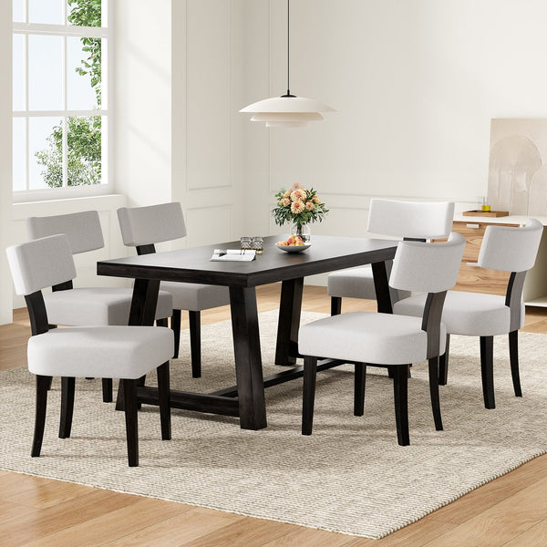 English Elm Upholstered Armless Dining Chairs Set of 2 Solid Hardwood Frame Curved Back Kitchen Beige,Black T3623P433679