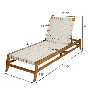 English Elm Christopher Knight Home® - Outdoor Rope Chaise Lounge with Acacia Wood Frame and Adjustable 4-Position Recline for Patio Comfort Teak,White 84.84 L x 29.13 W x 5.78 H N776P288556W