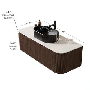 English Elm Dina Floating Bathroom Vanity with Crystal Glass Basin and Sintered Stone Top Black + Dark Walnut,Carrara White W2615S00203