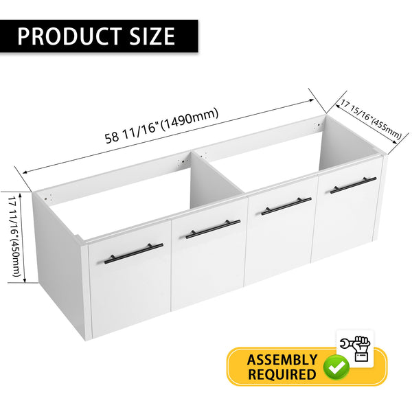 English Elm 60 Inch Wall-mounted Bathroom Vanity Cabinet with Soft-Close Doors, Eco Plywood, Scratch & Water-Resistant Finish Glossy White W999P208036