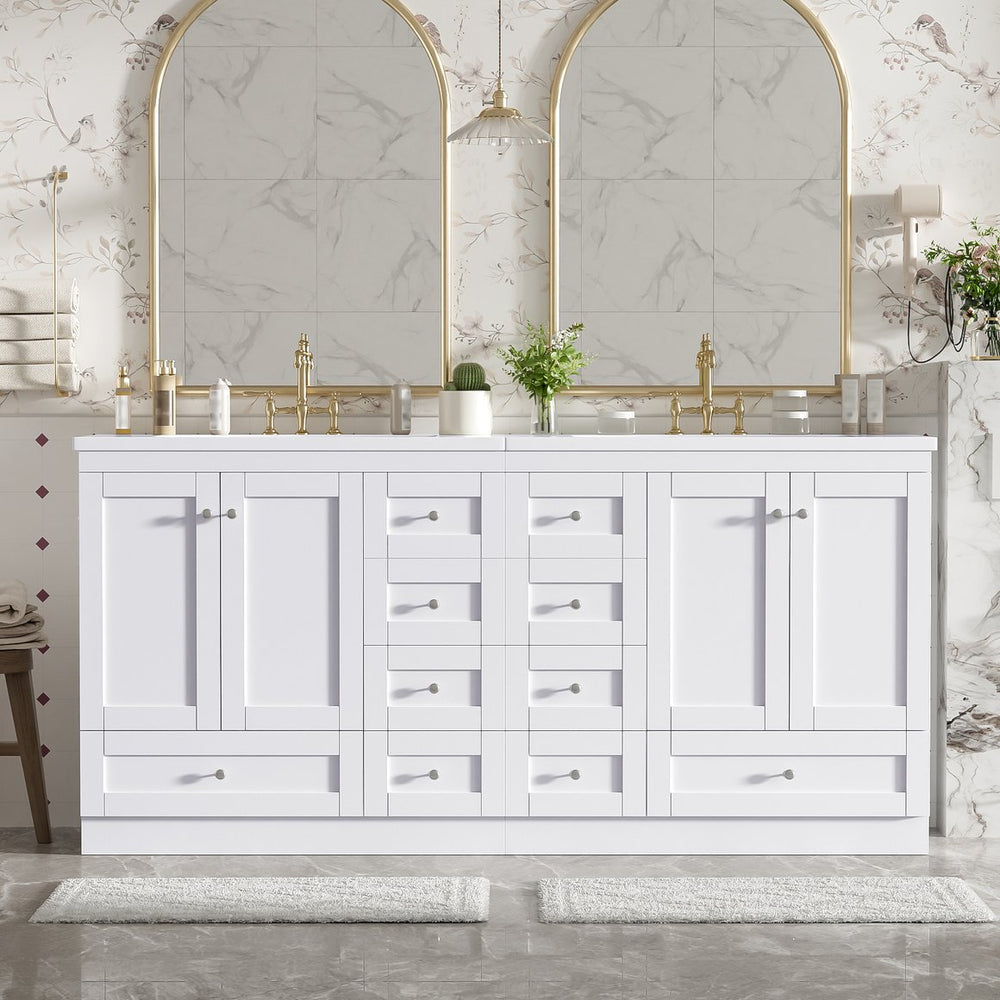 English Elm 72-inch Shaker Double Bathroom Vanity White Mdf Soft Close Drawers Resin Basin N729P000029K
