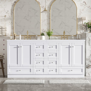 English Elm 72-inch Shaker Double Bathroom Vanity White Mdf Soft Close Drawers Resin Basin N729P000029K