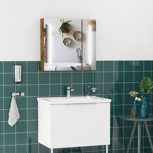 English Elm kleankin Rustic Brown Lighted Medicine Cabinet with Mirror, 27.5"x25.5" Dimmable LED, USB Charging, 3-Tier Storage, Smart Touch W2225P229718