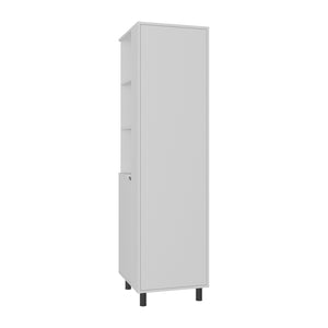 English Elm Aleneva Slim White Broom Cabinet with Open Shelves and Drawer for Utility Rooms B097S00269