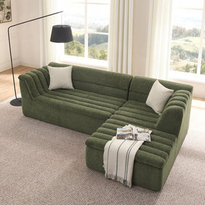 English Elm 106" Modular L-shaped Sectional Chenille Sofa Sculptural Low Profile Living Room Couch Green W1413S00126