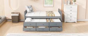 English Elm Daybed Twin Frame with Pull Out Trundle and Three Storage Drawers for Kids Rooms Gray LP100241AAE