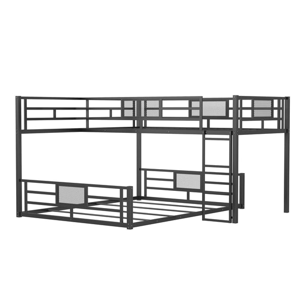 English Elm L-shaped Steel Twin Over Full Bunk Bed Corner Frame with Guardrails for Kids N750P196510B