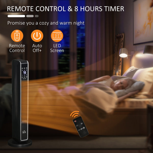 English Elm Homcom Ceramic Oscillating Tower Heater with Remote Timer and Three Modes for Any Room W2225P229133