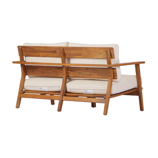 English Elm 2-piece Acacia Wood Outdoor Loveseat Set Mid-century Slatted Table All-weather Cushions N767P359941T
