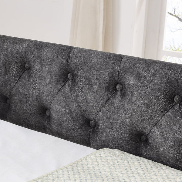 English Elm Twin Daybed with Pull Out Trundle Usb Charging Tufted Upholstered Sofa Guest Bed Grey W1413S00157