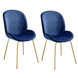 Luxurious Blue Velvet Wingback Side Chairs Set, Gold Metal Legs, Set of 2 - 19.50 x 24.50 x 34.50