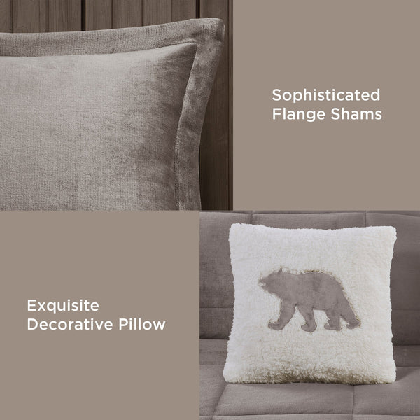 JLA Home Woolrich - Plush Woolrich Reversible Sherpa Comforter Set — Hypoallergenic Down Alternative, Machine Washable, OEKO-TEX Certified Grey/Ivory WR10-2063