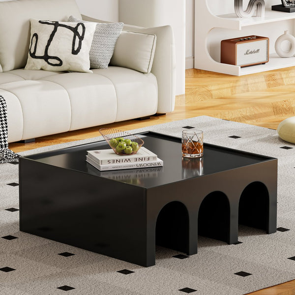 English Elm Multifunctional 4-Tier Bookshelf & Coffee Table – Modern Minimalist Living Room Organizer with Display and Storage Black W1801137469