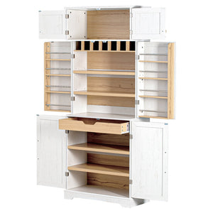 English Elm K&k Farmhouse Pantry Cabinet Tall Freestanding Kitchen Storage with Drawers Shelves White N707P356567W