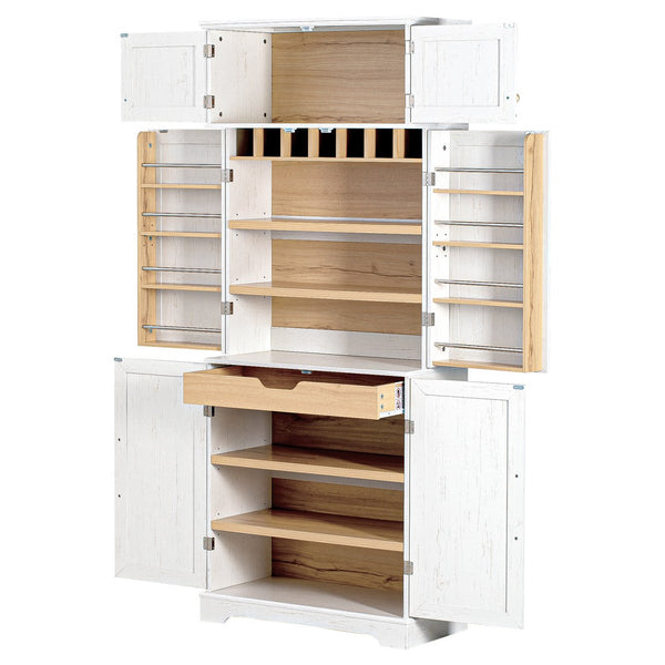 English Elm K&k Farmhouse Pantry Cabinet Tall Freestanding Kitchen Storage with Drawers Shelves White N707P356567W