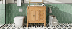 English Elm 30-inch Freestanding Bathroom Vanity Solid Wood Base Ceramic Sink Gold Hardware N729P299368N
