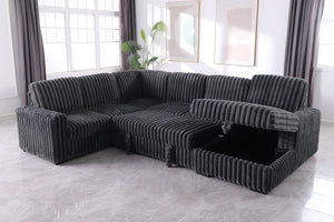 English Elm 102 Inch Linen Modular Sectional Sofa with Hidden Storage and Cloud Cushion Comfort Dark Gray W1099S00177