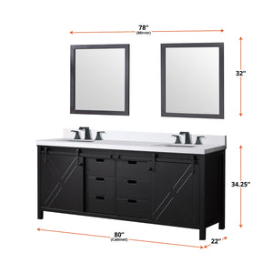 English Elm Brown Double Bath Vanity 80" W x 22" D with Cultured Marble Top, Matte Black Faucets, Dual 30" Mirrors, Scratch-Resistant Surface B2731S01120