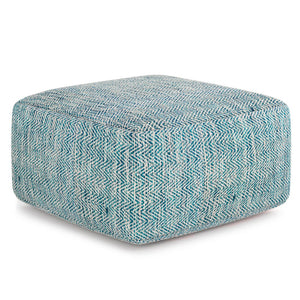 English Elm Nate Square Pouf - Stylish Hand-Woven Teal Melange Accent For Versatile Seating & Footrest Use B136P159276