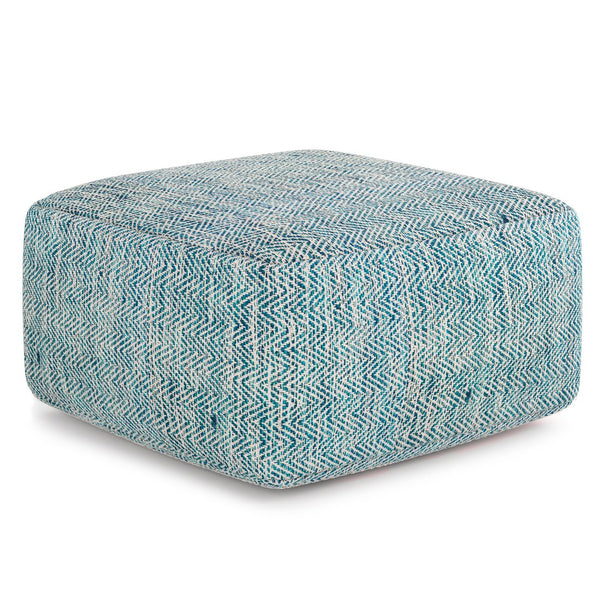 English Elm Nate Square Pouf - Stylish Hand-Woven Teal Melange Accent For Versatile Seating & Footrest Use B136P159276