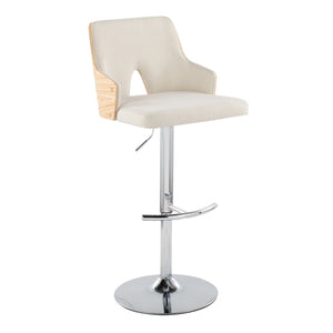 English Elm Contemporary Swivel Adjustable Barstool Set of 2 Slatted Wood Back Upholstered Seat Cream B202S01008