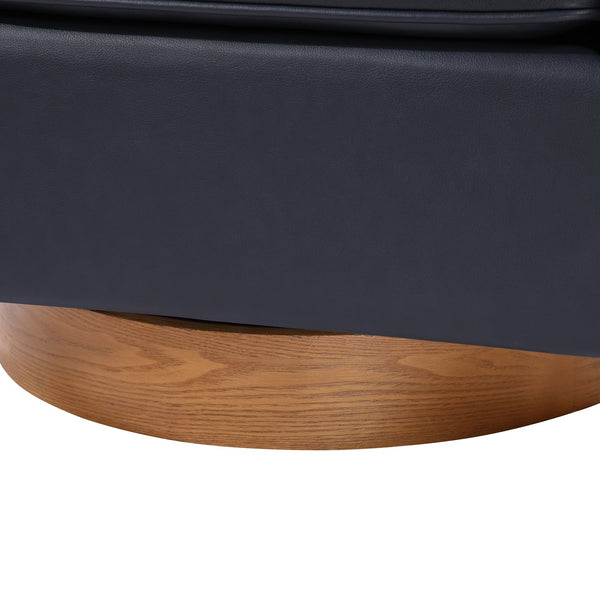 English Elm Maisy Barrel Swivel Chair in Midnight Blue Faux Leather with Wooden Base, Pocket Coil Comfort B050P322574