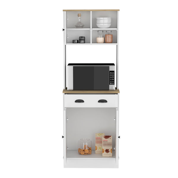 English Elm Albany Multicolor Kitchen Pantry Cabinet with 3 Doors, Drawer, Adjustable Shelves & Microwave Top B200P188855