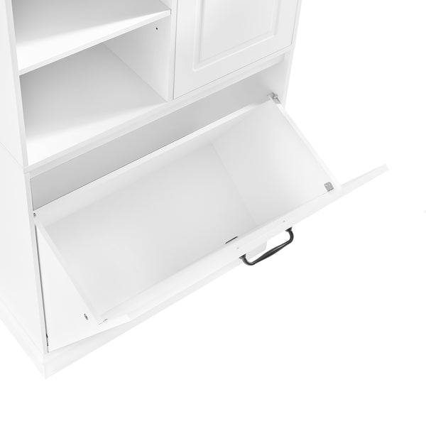 English Elm Tall Storage Cabinet with Flip-Out Basket, Adjustable Shelves & Aluminum Handles for Organized Living White N725P322739K