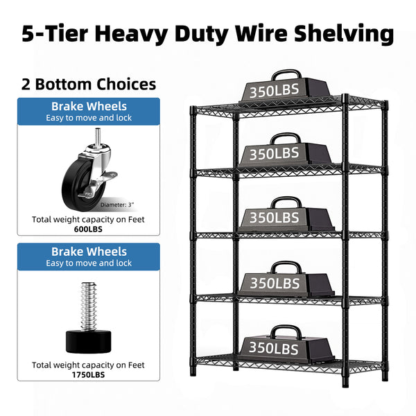 English Elm 5-shelf Heavy Duty Wire Rack Industrial Carbon Steel Garage Pantry Storage Unit Black W5386P444940