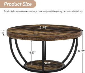 English Elm 2-tier Round Coffee Table Engineered Wood Top Arc Steel Legs Living Room Accent Rustic T3971P453343