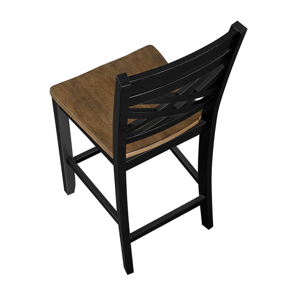 English Elm 5pc Round Counter Height Dining Set Acacia Wood Pedestal Table with Built-in Shelf B011P427921