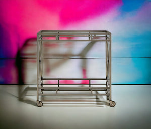 English Elm Kristensen Mirrored Antique Gold Serving Cart with Casters, Mirrored Top & Shelf, Open Storage Stylishly Compact B2726P287299