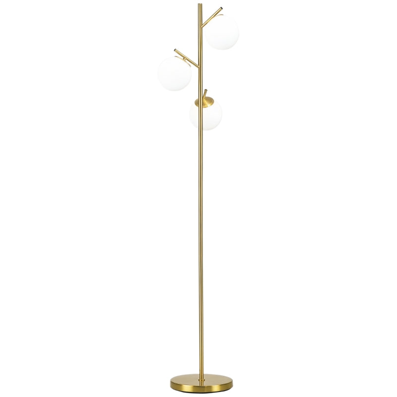 English Elm Tree Floor Lamp with Three Globe Shades Gold Metallic Finish for Living Room Decor T3971P438366