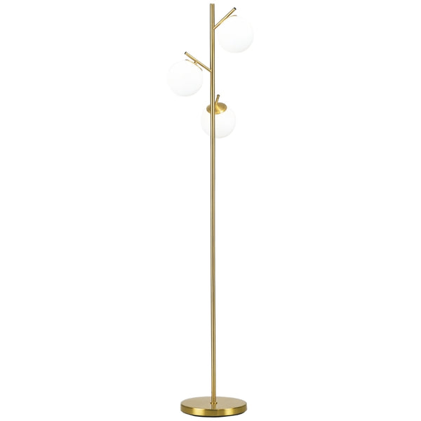 English Elm Tree Floor Lamp with Three Globe Shades Gold Metallic Finish for Living Room Decor T3971P438366