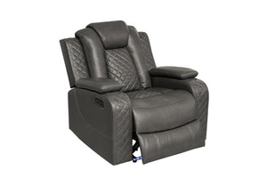 English Elm Violetglow Reclining Sofa with Led Lighting Wireless Charging and Bluetooth Speakers Grey B2730S00035