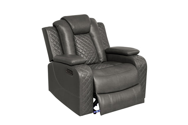 English Elm Violetglow Reclining Sofa with Led Lighting Wireless Charging and Bluetooth Speakers Grey B2730S00035