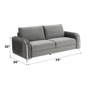 English Elm Wenona Velvet Sofa with Chrome Legs, Pocket Coil Seat, Tight Seat & Loose Back Cushions, Durable Frame Gray 34 L x 20 W x 17 H B2726S00040